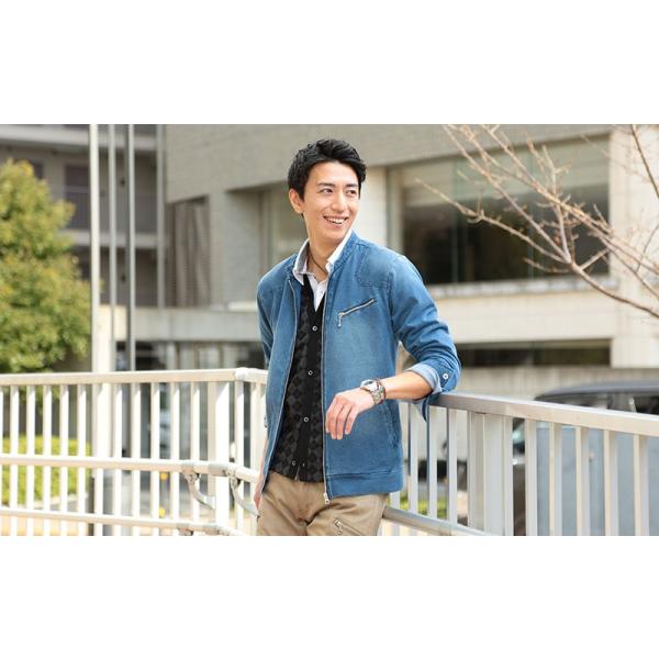 デニム ライダースジャケット メンズ ビンテージ ショート丈 デニムライダースジャケット 8970-554 TORAICHI 寅壱 ストレッチ