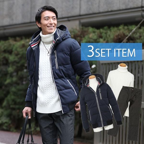 中綿ジャケット 送料無料 メンズ コーディネート コートセット ジャケット ニット パンツの３点セット 25 100 Coat Set 25 Menz Style 通販 Yahoo ショッピング