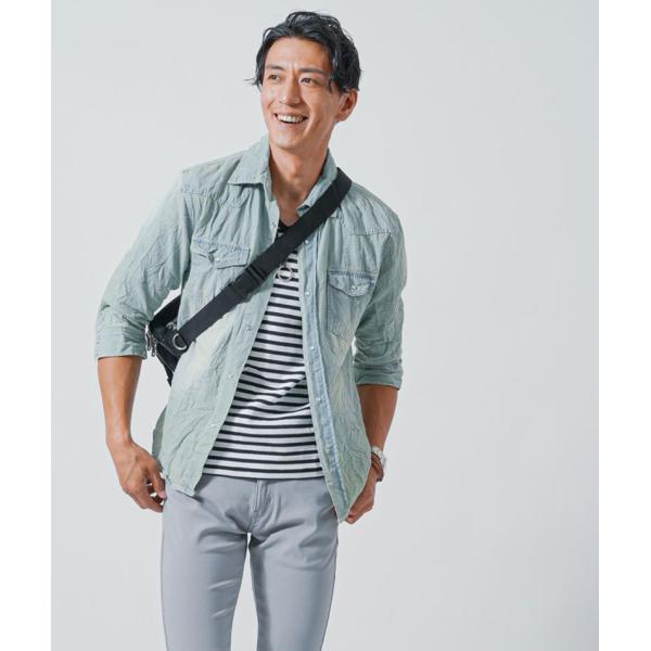 デニムシャツ メンズ トップス 7分袖 半袖 ボーダー カットソー