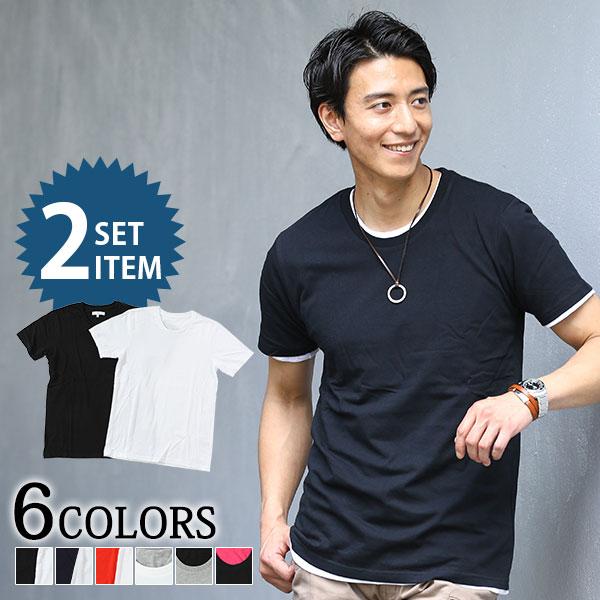カットソー メンズ トップス Tシャツ 半袖 レイヤード 2枚セットクルーネック半袖ｔシャツ ２点セット 163 992 Menz Style 通販 Yahoo ショッピング