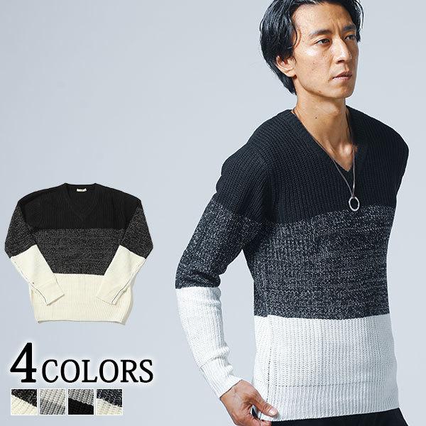 ニット メンズ Vネック トップス 切り替え あったかい おしゃれ 長袖 秋 冬 服 30代 40代 50代 187 8006 Menz Style 通販 Yahoo ショッピング