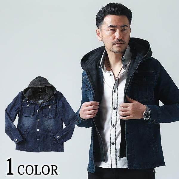 デニムジャケット メンズ ジャケット アウター 長袖 フード レイヤード ストレッチ 春 秋 服 30代 40代 50代 79 161 1157 O Menz Style 通販 Yahoo ショッピング