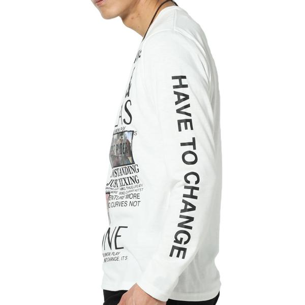 カットソー メンズ トップス Tシャツ 長袖 クルーネック プリント