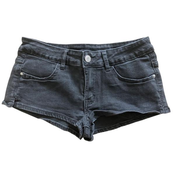 ホットパンツ ストレッチデニム ローライズ＆サイドスリット BLACKエディション hp1027