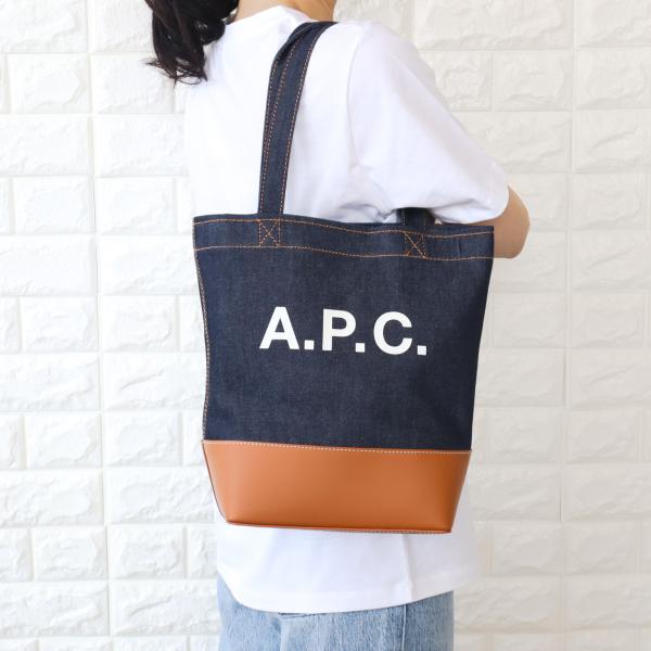A.P.C. スモール デニム レザー トートバッグ ダークネイビー A.P.C. アーペーセー APC トートバッグ スモール デニムx
