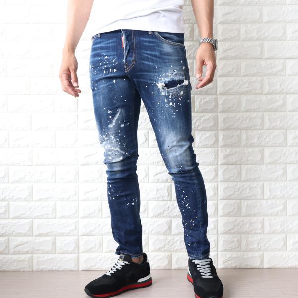 DSQUARED2 D2メタルプレート フロントジップデニム バイカー バルマン DSQUARED2 ディースクエアード ダメージ ボタンフライ ジーンズ