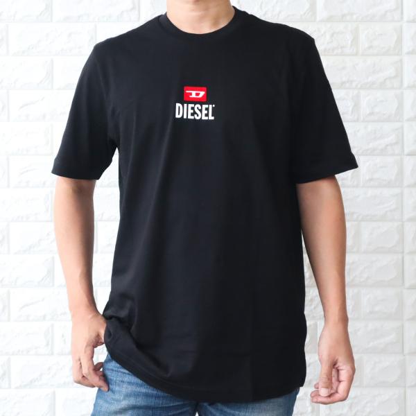 【並行輸入品】ディーゼル DIESEL Tシャツ メンズ ブラック ホワイト フロッキープリント Dロゴ シンプル A11184 RPATI 100
