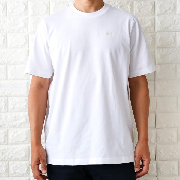 【並行輸入品】ディーゼル メンズ Tシャツ DIESEL ワンポイント ミニロゴ ちびロゴ シンプル ホワイト 白 T-JUST A18997 RPATI