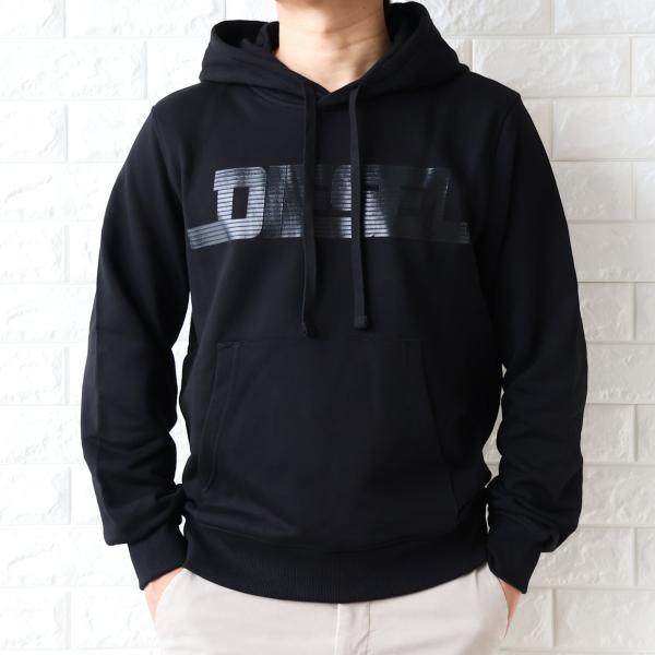 【並行輸入品】ディーゼル パーカー メンズ ブラック 黒 DIESEL ロゴ フーディ S-GINN-HOOD 12-G A16979 RIAJH 900 ブランド スウェット