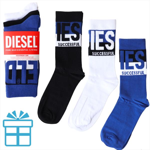 【並行輸入品】ディーゼル 靴下 メンズ DIESEL 靴下 ロゴ ソックス ミドル丈 3足セット ブラック ホワイト ブルー