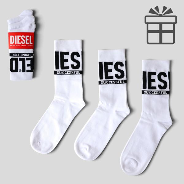【並行輸入品】ディーゼル 靴下 メンズ ホワイト ブラック 白 黒 DIESEL ディーゼル ロゴ ソックス ミドル丈 3足セット 00SAYJ 0QATV