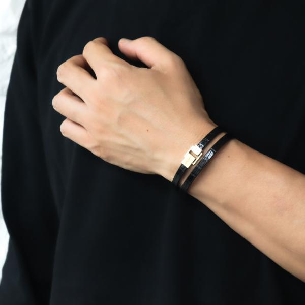 【並行輸入品】訳あり サンローラン ブレスレット メンズ ダブルラップブレスレット SAINT LAURENT LE CARRE 756762CJ50P1000