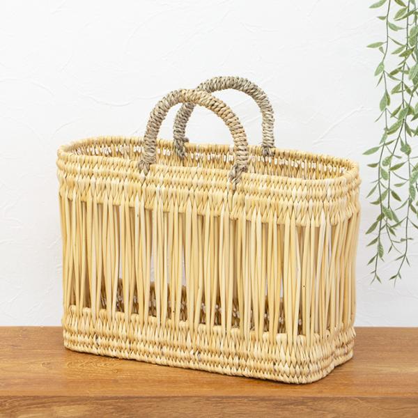 あけび　籠　美品　バスケット　縦型　インテリア　かご 縦透かし ストローかご(小) / かご バスケット カゴ 収納かご 収納