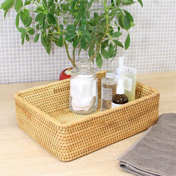 ✦新品　ラタン　バスケット　アジアン雑貨　小物入れ　かご　ベトナム　籐　収納 ベトナムラタン製 アジアン 収納バスケットケース Lサイズ