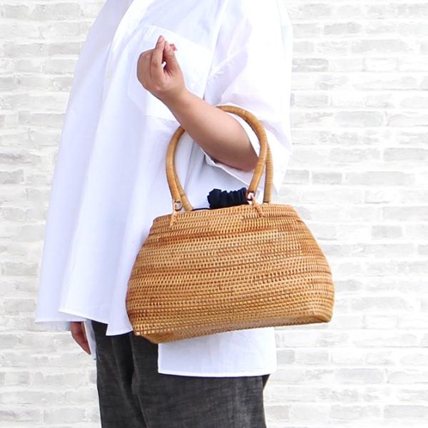 美品 アニエスベー カゴバッグ 蓋付き 横長 アジアン 巾着袋付き