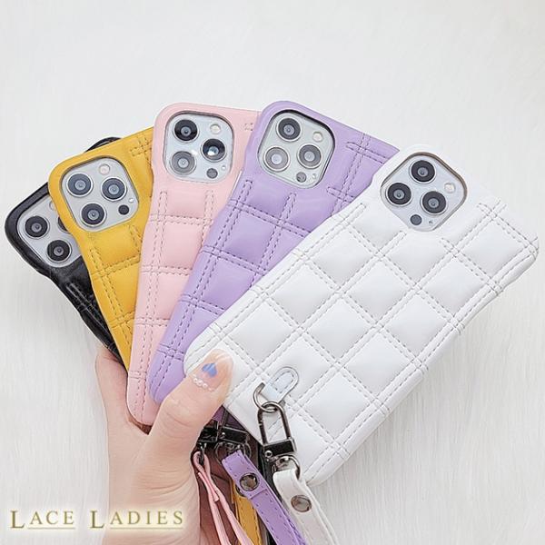 スマホグリップ　ピンクグレープフルーツ　新品未使用 Lace Ladies ネックストラップ付 キルティング PUレザー iPhone