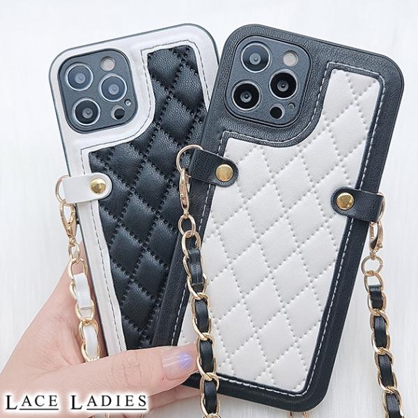 Lace Ladies チェーンストラップ付 モノトーン キルティング PU