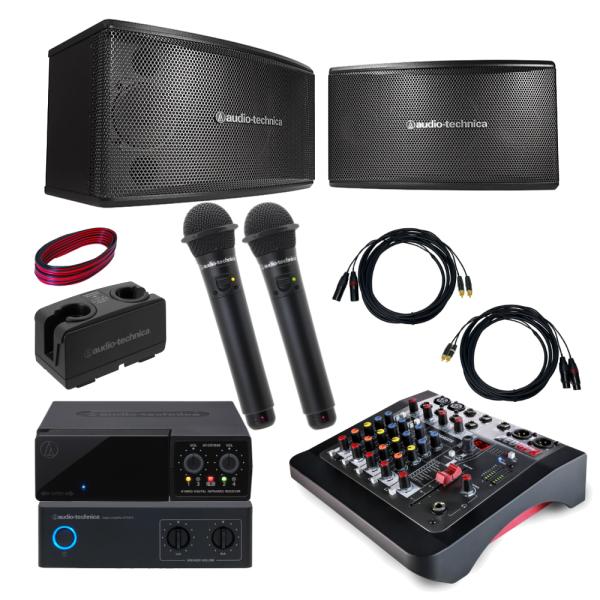 音質重視の多機能ミキサーセット設置が容易に行える800MHzアナログワイヤレスマイク【セット内容】audio-technicaスピーカー×2/audio-technica デジタルパワーアンプ×1/スピーカーケーブル10m×2/Allen ...