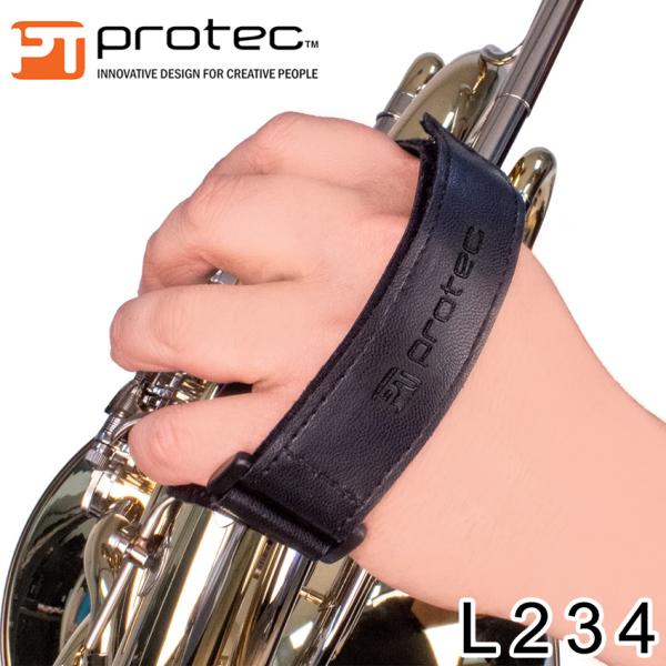 PROTEC フレンチホルン レザーハンドストラップ L234ＰＲＯＴＥＣ(プロテック)のレザーハンドストラップです。手の汚れや油から仕上げを保護する無孔性です。面ファスナー(マジックテープ式)仕様のため、取り付け・取り外しも簡単です。【仕...