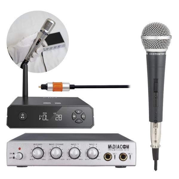 お手持ちのスピーカーやコンポでマイクの音を出力できるマイクミキサーHYPERもりあげくんCLASSIC【セット内容】HYPERもりあげくんCLASSIC(有線マイク１本付き)/ダイナミックマイク/Bluetooth対応DAコンバーター×1/...