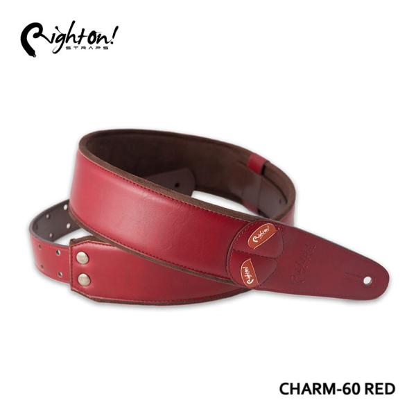 Right On! STRAPS ギターストラップ CHARM-60 RED チャーム レッド シンプル 赤 ワインレッド【レザー 合皮 高密度テラックス ピック入れ付き】