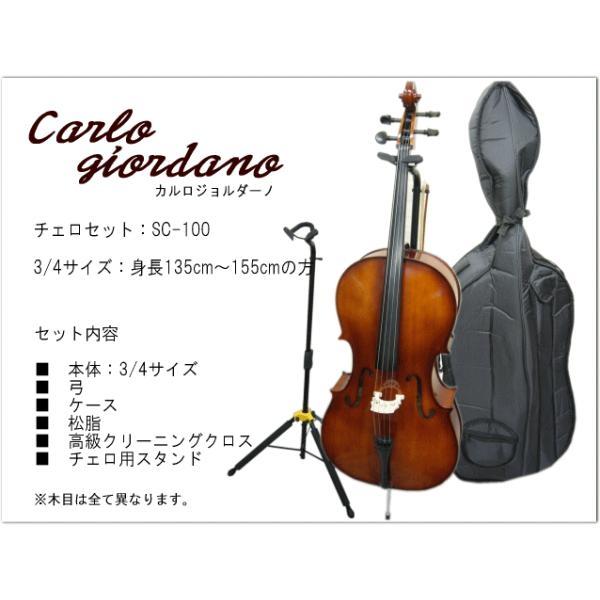 身長135〜155cm 分数チェロ6点セット□カルロジョルダーノ SC-100 3/4 
