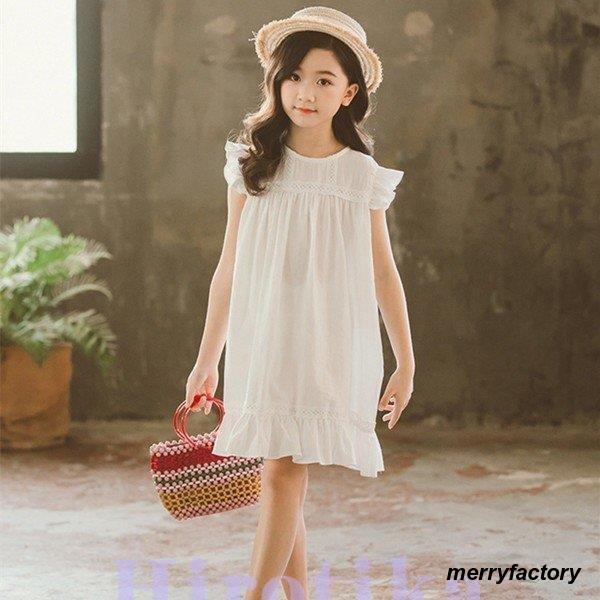 キッズ ワンピース 夏 ノースリーブ 綿100（%）韓国 白 ピンク フリル  