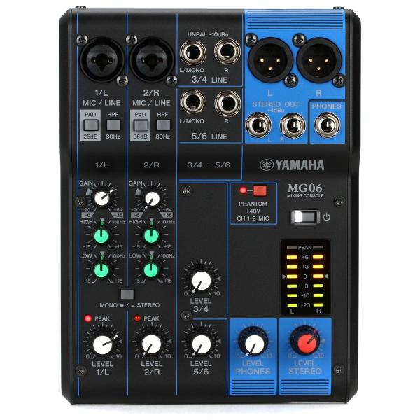 他サイト： PatternName:単品 ヤマハ YAMAHA 6チャンネルミキシングコンソール MG06 最最大2 Mic / 6 Line入力 マイクプリアンプ「D-PRE」搭載 堅牢なメタルシャーシの商品画像
