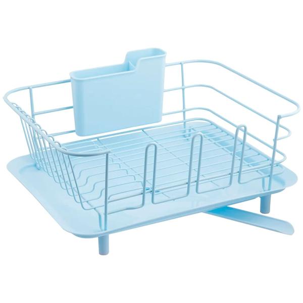 Color:ブルー_Size:スタンダート リス(RISU) 水切りかご HOME＆HOME ディッシュドレイナー ブルー W39.5×D30×H20.7cm ワイヤー コップホルダー カトラリーポケット付き シンプル おしゃれ GHAH4...