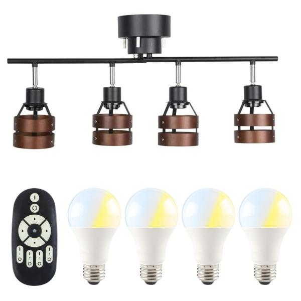 他サイト： Color:ブラウン_Size:60W形調光調色電球*4+リモコン*1 共同照明 シーリングライト 4灯 6畳 8畳 北欧 スポットライト 天井照明 GT-DJ-2DB-9WT-2 LED電球60W形付の商品画像