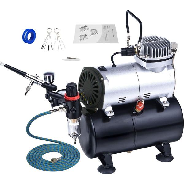 他サイト： Ausuc エアブラシ コンプレッサー セット エアーブラシ スターティングキット エアーコンプレッサー 3Lタンク付 オイルレス エアコンプレッサー ホビー プラモデの商品画像