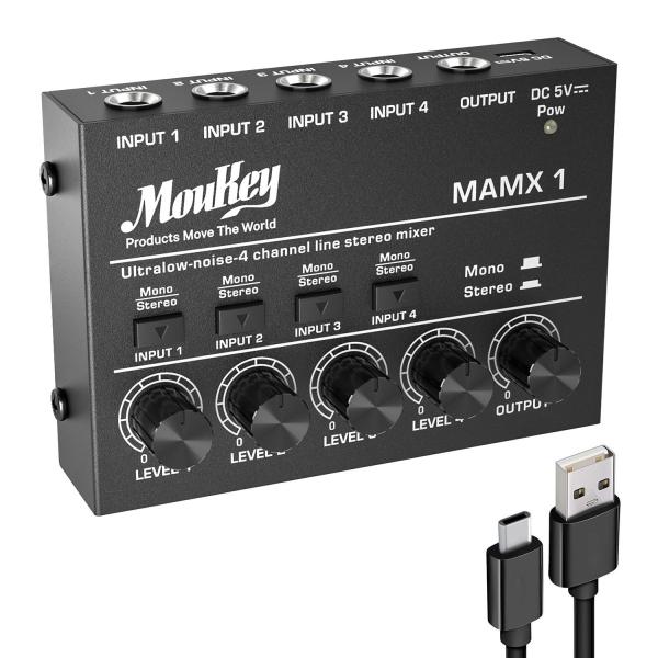 他サイト： Size:4チャンネル Moukey オーディオミキサー 4チャンネル usb DC 5V超低ノイズ サブミキシング用 ラインミキサー 小型ミニオーディオミキサー クラブ/バー/マイの商品画像