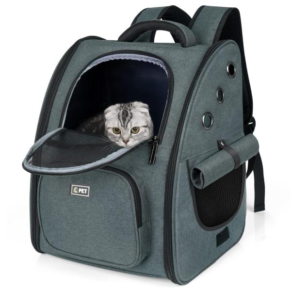 Color:ダークグレー（元の型+両側カーテン付き+折り畳み式） Tresbro 最新型 犬 猫 リュック カーテン付きの ペットキャリー 折り畳み式 きゃりーバッグ 小型犬・小動物用 旅行/通院/災害避難に最適 お出かけ バッグ ダークグ...