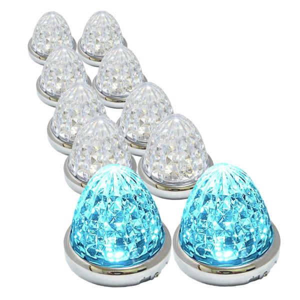Color:アイスブルー Customize（カスタマイズ） 24V トラック用 LED マーカーランプ サイド マーカー 8面クリスタルカット仕様 16LED 汎用 10個 セット メッキリ