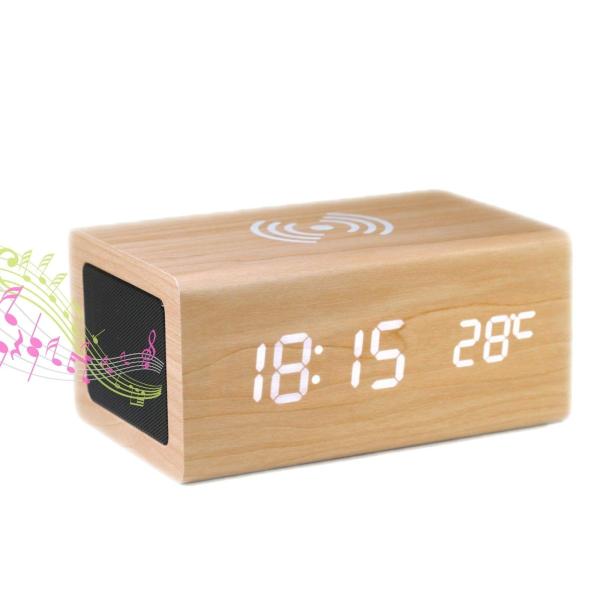 Color:おしゃれ木目 DEMI LOUS 置き時計 めざまし時計 bluetooth5.0 ワイヤレス スピーカー付き おしゃれ 充電時計 温度計 多機能 デジタル 卓上 アラームクロック 技適認証済み メーカー (自然な木目)【多機能...