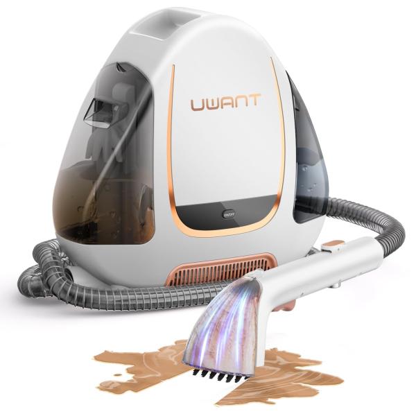 UWANT カーペットクリーナー 絨毯クリーナー 12Kpaの強力吸引力 大容量水タンク 自動洗浄 ソファー洗浄機 スチームクリーナー 車内用掃除機 乾湿両用掃除機 | カーペット ソファー 車シート 布 (B100-淡い白オレンジ色)【パ...