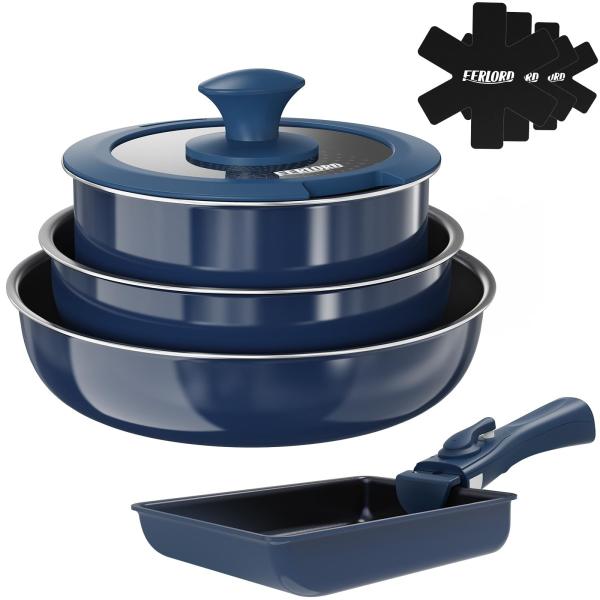 他サイト： Model:FL901 FERLORD フライパン セット 鍋 フライパンセット 9点 IH ガス対応 取っ手のとれる 卵焼き ダイヤモンドコート こげつかない 着脱式ハンドル 使いやの商品画像