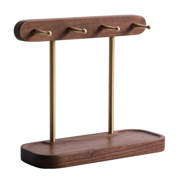 Muso Wood 鍵置き 木製 玄関収納 鍵スタンド 卓上収納 小物入れ 小物ボックス 雑物置く アクセサリーかけすぐれた品質：ブラッククルミ無垢材と高品質の真鍮棒の組み合わせ、自然な木材の木目、スタイリッシュでシンプルなデザインは、イン...