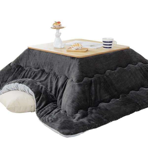 Size:185×235cm_Color:チャコールグレー VK Ingeroom こたつ布団 長方形 185×235cm コタツ布団 冬用 厚手 こたつ掛布団 単品売り 抗菌防臭 吸湿発熱 蓄熱 保温力 リバーシブル 洗える 撥水 静電気...