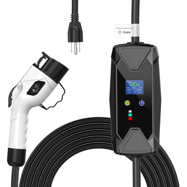 EV充電器 電気自動車 充電ケーブル、100-125V 8/10/13/15A調整可能な電流、ポータブル 1.6KW PHEV充電 家庭用EV 充電コード、日本