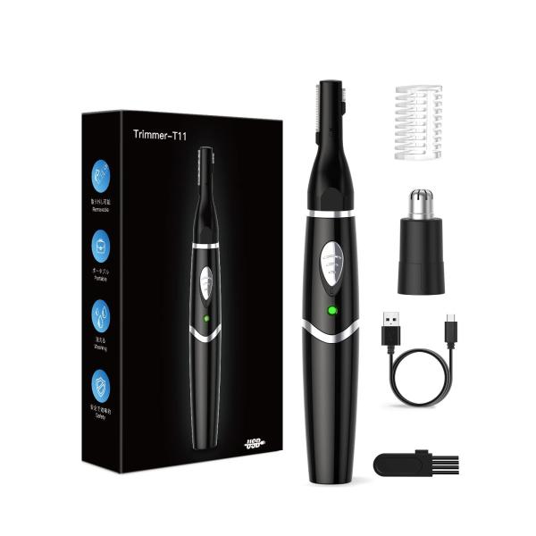 Color:Black 【新登場＆1台多役】眉毛シェーバー メンズ USB充電式 鼻毛カッター ＆ レディース 眉毛カッター 顔剃り 産毛剃り エチケットカッター 耳毛カッター 耳毛処理 まゆげそり メンズ IPX7防水 水洗いOK まゆげ...