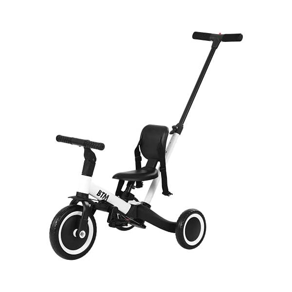 Color:ホワイト BTM 子供用三輪車 ベビーカー 5in1 三輪車のりもの 押し棒付き ペダル付き コントロールバー付き 超軽量 機能満載 自転車 おもちゃ 乗用玩具 キッズバイク プレゼントホワイト★【一台四役】 手押し三輪車モード...