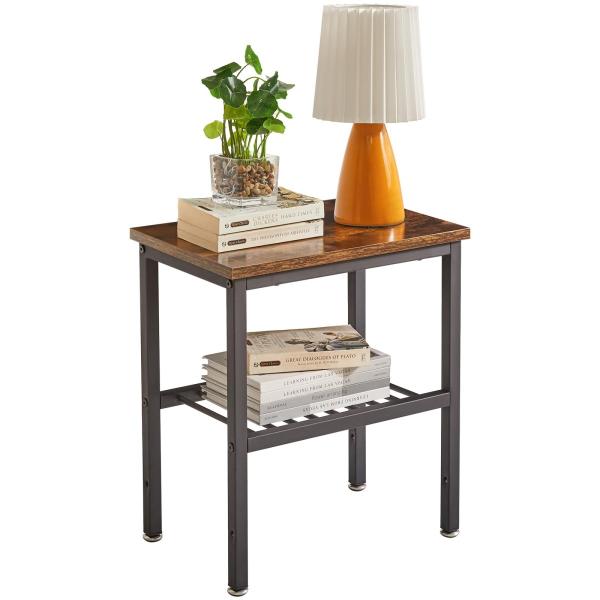 Color:ブラウン IBUYKE サイドテーブル 2段 ソファーサイドテーブル 木製 ナイトテーブル おしゃれ エンドテーブル オープンラック 収納ラック 組立簡単 40x26.6x45cm リビングルーム 寝室 ビンテージ JPTMJ4...