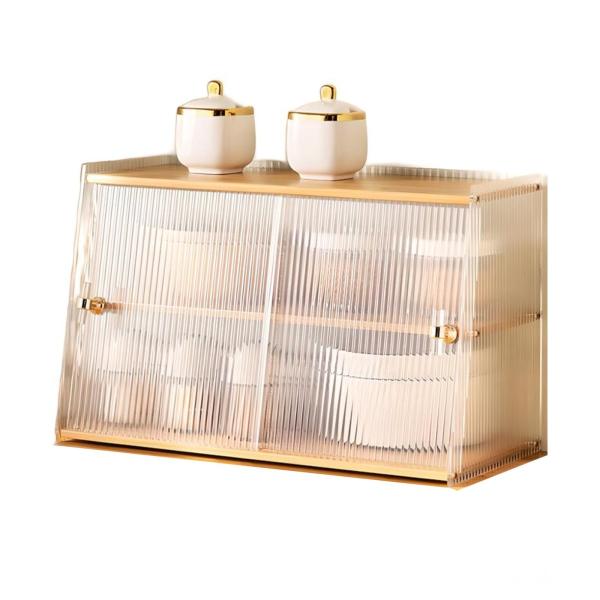 Color:カーキ XINYINLW 食器棚 2段 卓上食器棚 アクリル扉 ミニ食器棚 キッチン収納棚 キッチン 収納 台所収納 レンジボード 調味料入れ カウンター上収納棚 北欧風 大容量 扉付 防塵 安定性 簡単組立 スリム 台形 (カ...