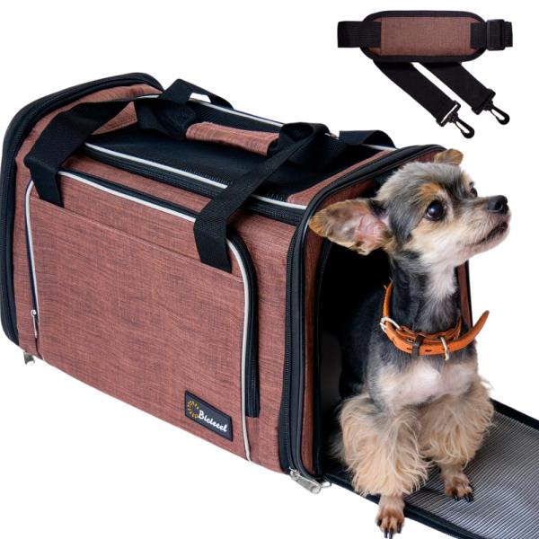 他サイト： Color:ブラウン [雑誌掲載モデル]Bicieeel 犬 猫 キャリーバッグ ペットキャリーバッグ 多機能 丈夫 軽い 型崩れなし 出入りらくらく 2ポケット 大きめ Mサイズの商品画像