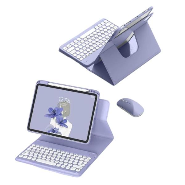 背面カバー マグネット分離式 丸型キー ワイヤレスBluetoothキーボード ＆マウス付き可愛い, 紫灰【対応機種】2025年発売のNew iPad 11 インチ2025(A16)/ iPad 第10世代 10.9 インチ (2022発売...