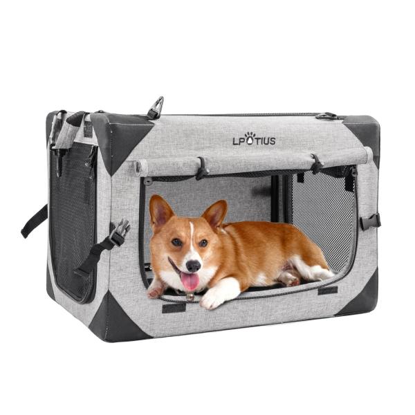 Size:S LPOTIUS 折りたたみ ペット クレート 小型犬 猫 猫犬兼用 2Way 多機能 ポータブル ペットケージ 持ち手付き 4面通気 安定 ペットハウス ペットキャリー カバーは取り外せる 洗濯可能 キャリーバッグ 病院 災害...