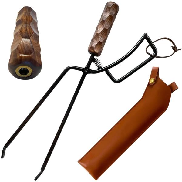 Color:ケース付き 名栗加工取手 【日本ブランド】LUHANA 火バサミ 薪バサミ バネ付き 焚き火 トング 炭 キャンプ 力不要 女性でも簡単 (ケース付き 名栗加工取手)?従来品の火バサミや薪バサミにはないバネ付きだから力不要　バネ...