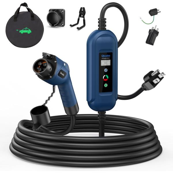 EV 充電器 電気自動車 充電ケーブル 、100-240V 8/10/13/15A 電流調整可能の家庭用PHV/EV充電ケーブル SAE J1772 ポータブル充電器 ケーブル長7.5メートル