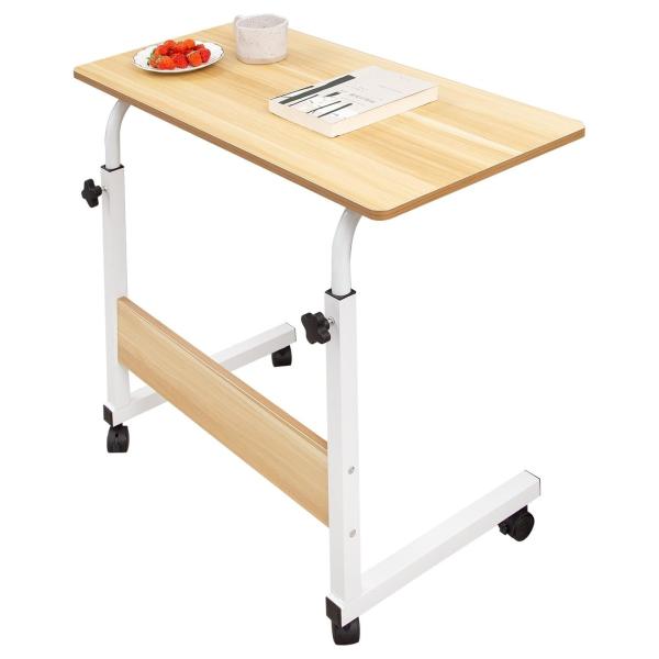 Size:60CM_Color:ナチュラル Kira Taku サイドテーブル 高さ調節 キャスター付き 昇降式サイドテーブル 可動式テーブル 移動便利 介護 パソコン ソファー ベッドサイド 幅60/80cm 組立簡単 説明書付き (ナチ...